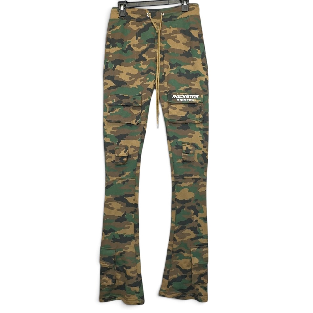 Rockstar Original Connor Camo Stacked Flare Track Pants Mens Small Fleece Jogger